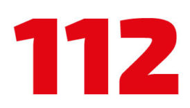 Czerwony napis "112" na białym tle