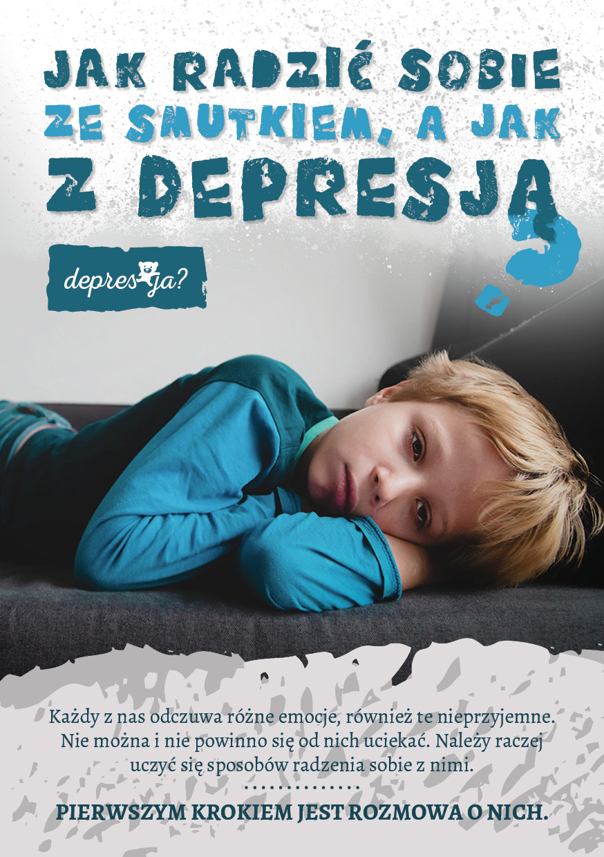 chłopiec leży na wersalce, ma smutną minę, napis: Jak radzić sobie ze smutkiem, a jak z depresją?
