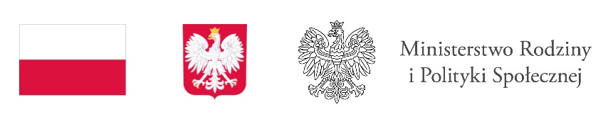 Flaga Polski, godło Polski, logo Ministerstwa Rodziny i Polityki Społecznej
