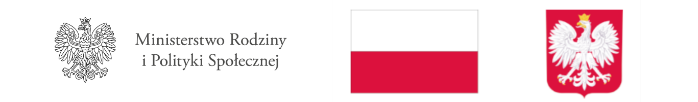 logo Ministerstwa Rodziny i Polityki Społecznej, flaga Polski, godło Polski