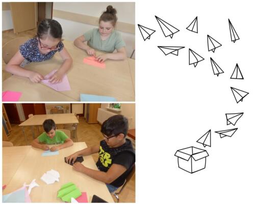 Dzieci robią samoloty z papieru